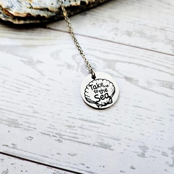 Engraved Scallop Shell Necklace – Stainless Steel (Take Me To The Sea) – Jewelry – Handmade By Shessocrafty Goods