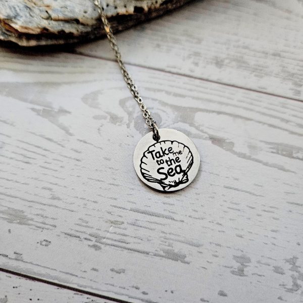 Engraved Scallop Shell Necklace – Stainless Steel (Take Me To The Sea) – Jewelry – Handmade By Shessocrafty Goods