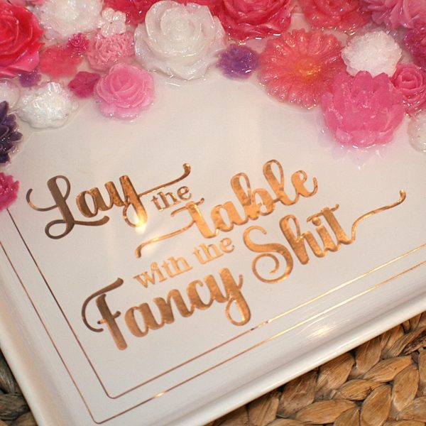 Floral Resin Tray: Pink, White &Amp; Rose Gold - Decorative Centerpiece – Decorative Trays – Handmade By Shessocrafty Goods