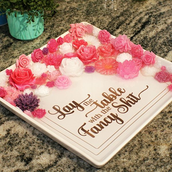 Floral Resin Tray: Pink, White &Amp; Rose Gold - Decorative Centerpiece – Decorative Trays – Handmade By Shessocrafty Goods