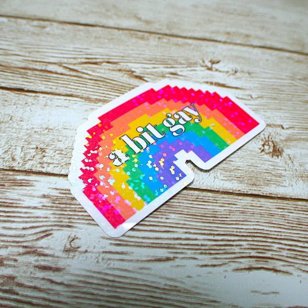 il_fullxfull.7581652726_dlbz A Bit Gay Pride Sticker, Lgbtq+ Holographic Laptop Decal, Queer Joy Coming Out Gift – Say It Louder – Handmade By Shessocrafty Goods