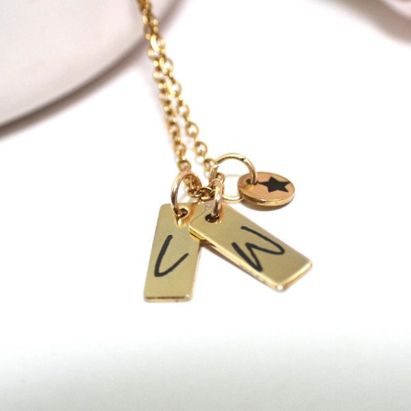 Personalized Gold Plated Initial Necklace With Star Pendant – Custom Script Jewelry – Jewelry – Handmade By Shessocrafty Goods