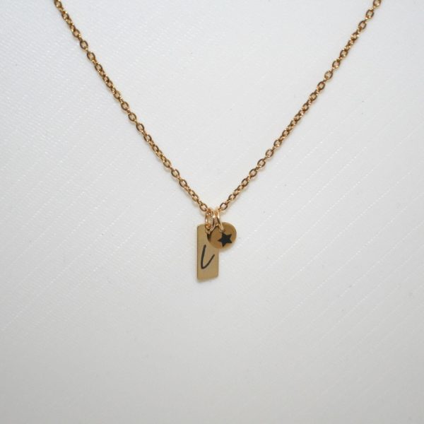 Personalized Gold Plated Initial Necklace With Star Pendant – Custom Script Jewelry – Jewelry – Handmade By Shessocrafty Goods
