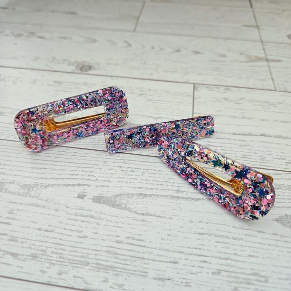 Confetti Resin Hair Clips: Retro Disco Barrettes, Sparkly Accessories – Barrettes &Amp; Clips – Handmade By Shessocrafty Goods