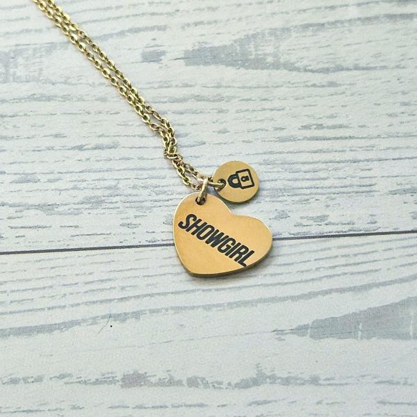 Gold Showgirl Heart Necklace: Engraved Stainless Steel Pendant, Charm Accent – Jewelry – Handmade By Shessocrafty Goods
