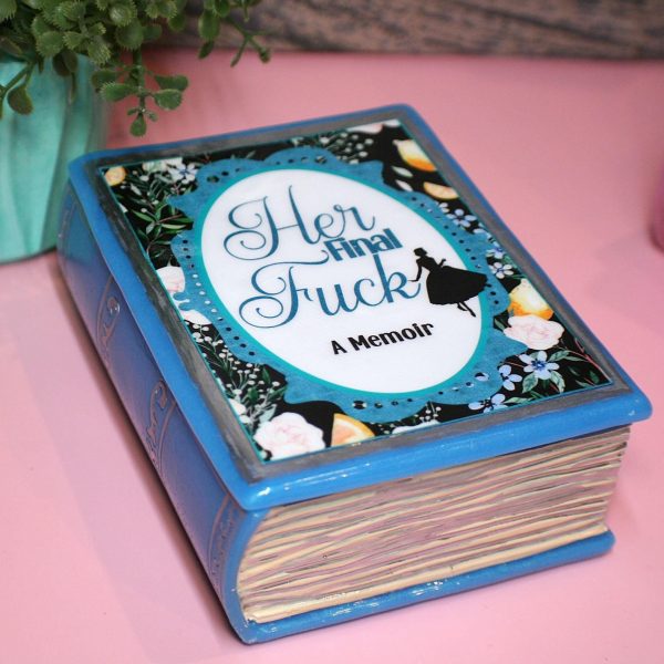 Handmade Resin Book Box: &Quot;Her Final Fuck... A Memoir&Quot; - Blue Floral Keepsake Storage – Bookish – Handmade By Shessocrafty Goods