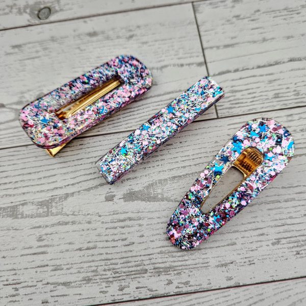 Confetti Resin Hair Clips: Retro Disco Barrettes, Sparkly Accessories – Barrettes &Amp; Clips – Handmade By Shessocrafty Goods