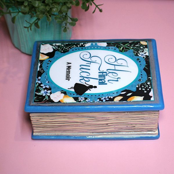 Handmade Resin Book Box: &Quot;Her Final Fuck... A Memoir&Quot; - Blue Floral Keepsake Storage – Bookish – Handmade By Shessocrafty Goods