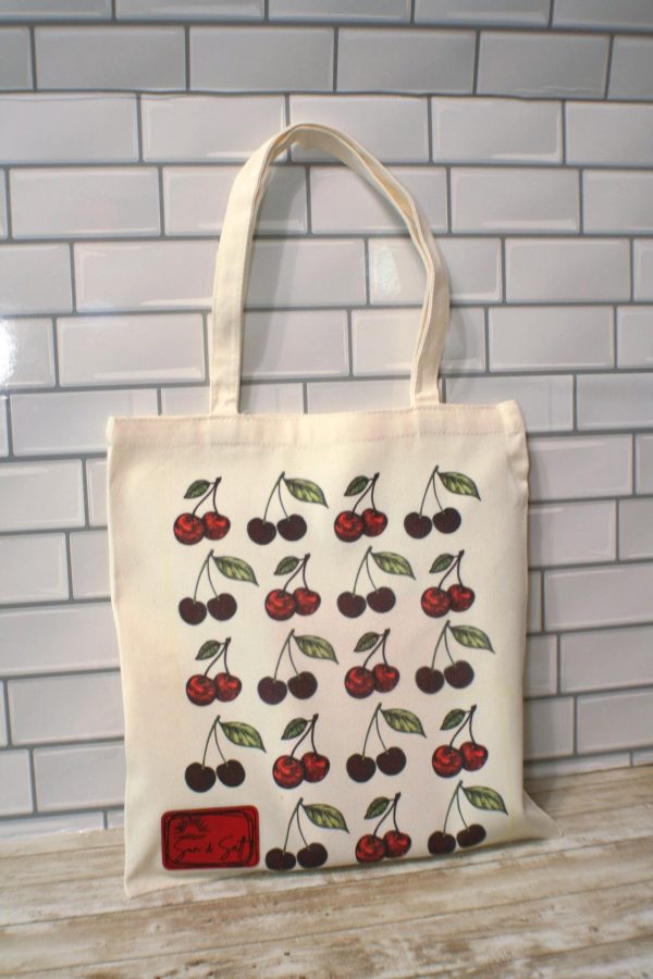 Cherry Canvas Tote Bag: Hand-Drawn Fruit Art, Summer Market Bag – Totes – Handmade By Shessocrafty Goods