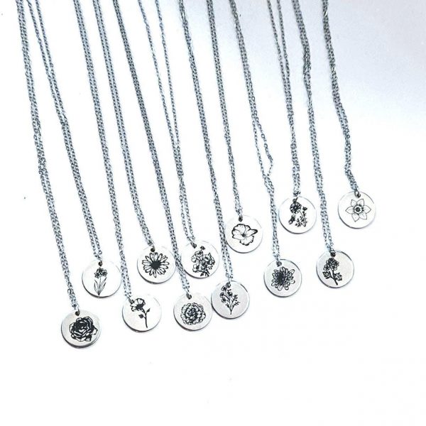 Birth Flower Necklace – Stainless Steel Layering Pendant - Your Choice – Jewelry – Handmade By Shessocrafty Goods