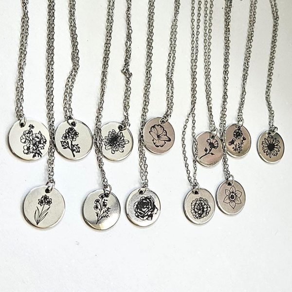 Birth Flower Necklace – Stainless Steel Layering Pendant - Your Choice – Jewelry – Handmade By Shessocrafty Goods