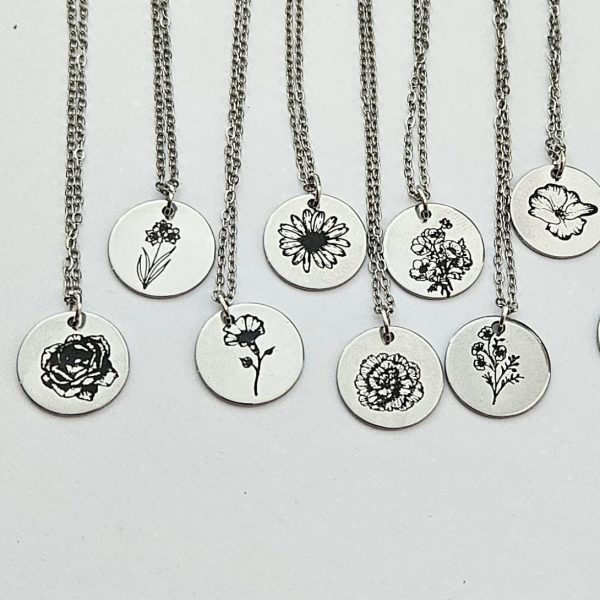 Birth Flower Necklace – Stainless Steel Layering Pendant - Your Choice – Jewelry – Handmade By Shessocrafty Goods