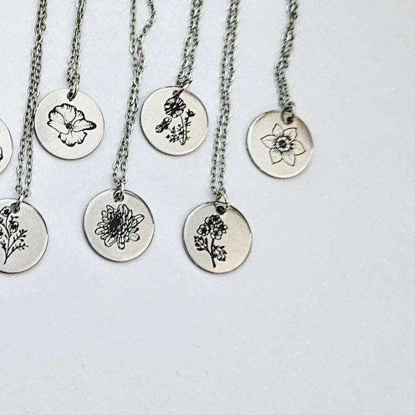 Birth Flower Necklace – Stainless Steel Layering Pendant - Your Choice – Jewelry – Handmade By Shessocrafty Goods