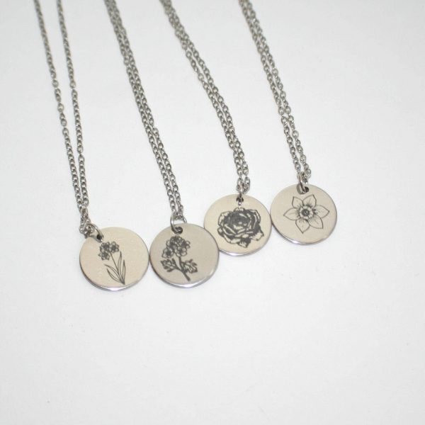 Birth Flower Necklace – Stainless Steel Layering Pendant - Your Choice – Jewelry – Handmade By Shessocrafty Goods