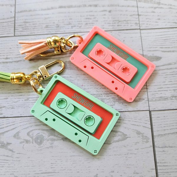 il_fullxfull.7581661176_nbwa Showgirl Era Cassette Keychain – Personalized Retro Mixtape Bag Charm With Tassel – Keychains – Handmade By Shessocrafty Goods