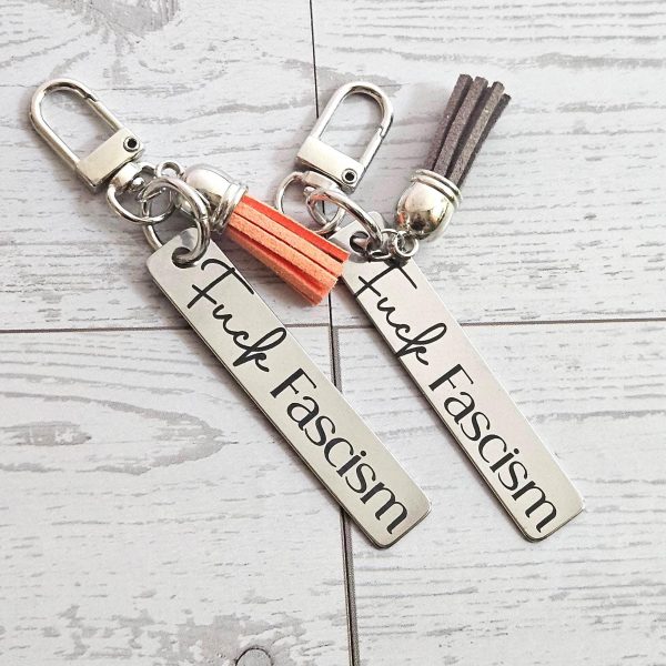 Fuck Fascism Keychain – Engraved Stainless Steel Bar Keychain – Activist Protest Gift – Keychains – Handmade By Shessocrafty Goods