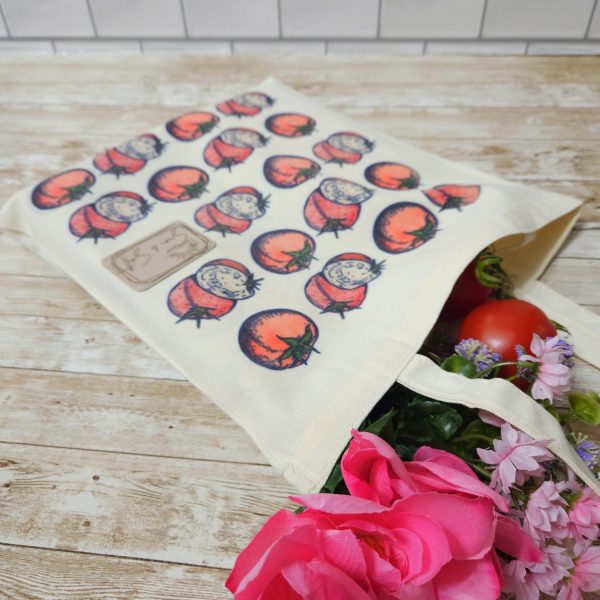 Tomato Tote Bag: Hand-Colored Canvas Grocery Bag With Leatherette Patch – Totes – Handmade By Shessocrafty Goods