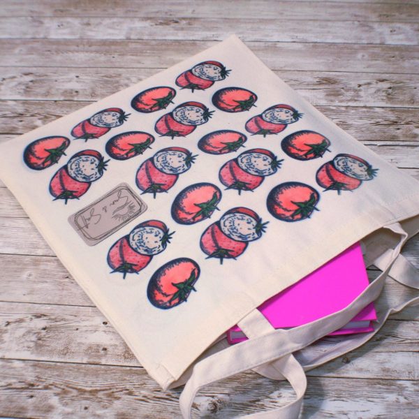 Tomato Tote Bag: Hand-Colored Canvas Grocery Bag With Leatherette Patch – Totes – Handmade By Shessocrafty Goods