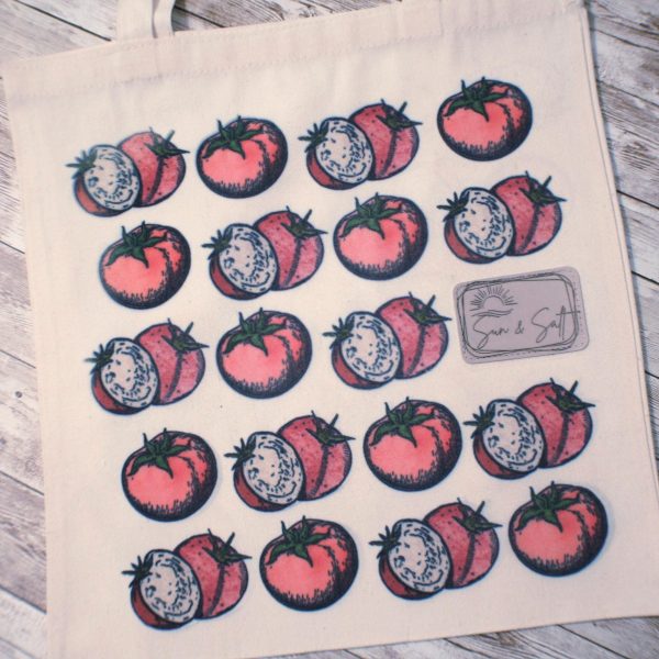 Tomato Tote Bag: Hand-Colored Canvas Grocery Bag With Leatherette Patch – Totes – Handmade By Shessocrafty Goods