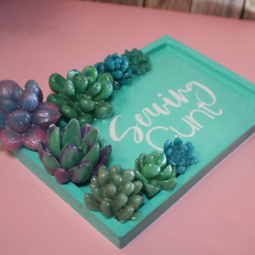 Trinket Dish with Succulent Accents - Handmade Serving Cunt Vanity Tray - Quirky Feminist Decor – Uncategorized – Handmade by ShesSoCrafty Goods