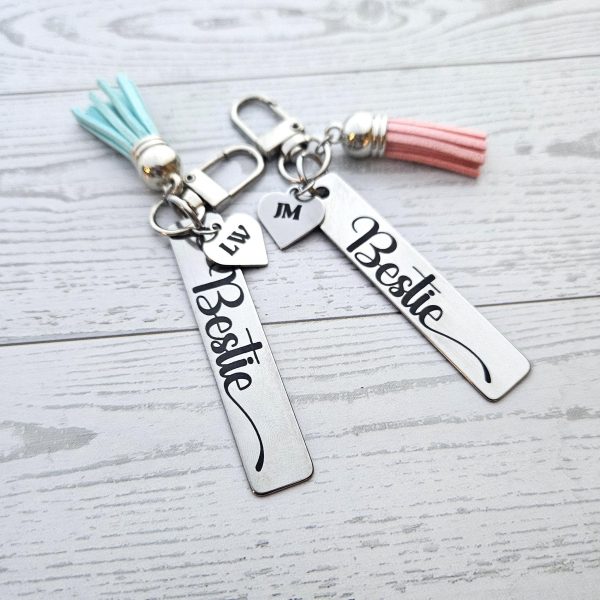 Loud Color. Louder Statements. - ShesSoCrafty Goods Personalized Bestie Keychain β’ Stainless Steel Engraved Tag With Initial Heart &Amp; Tassel β Uncategorized β Handmade By Shessocrafty Goods