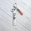 Personalized Bestie Keychain • Stainless Steel Engraved Tag With Initial Heart &Amp; Tassel – Keychains – Handmade By Shessocrafty Goods