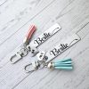 Personalized Bestie Keychain • Stainless Steel Engraved Tag With Initial Heart &Amp; Tassel – Keychains – Handmade By Shessocrafty Goods