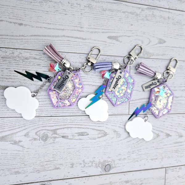 il_fullxfull.7581668166_qwmd Opalite Bag Charm | Glow In The Dark Lightning Strike Keychain | Custom Engraved Gift – Keychains – Handmade By Shessocrafty Goods