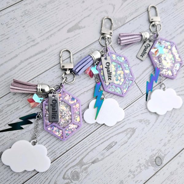 il_fullxfull.7581668280_3x7w Opalite Bag Charm | Glow In The Dark Lightning Strike Keychain | Custom Engraved Gift – Keychains – Handmade By Shessocrafty Goods