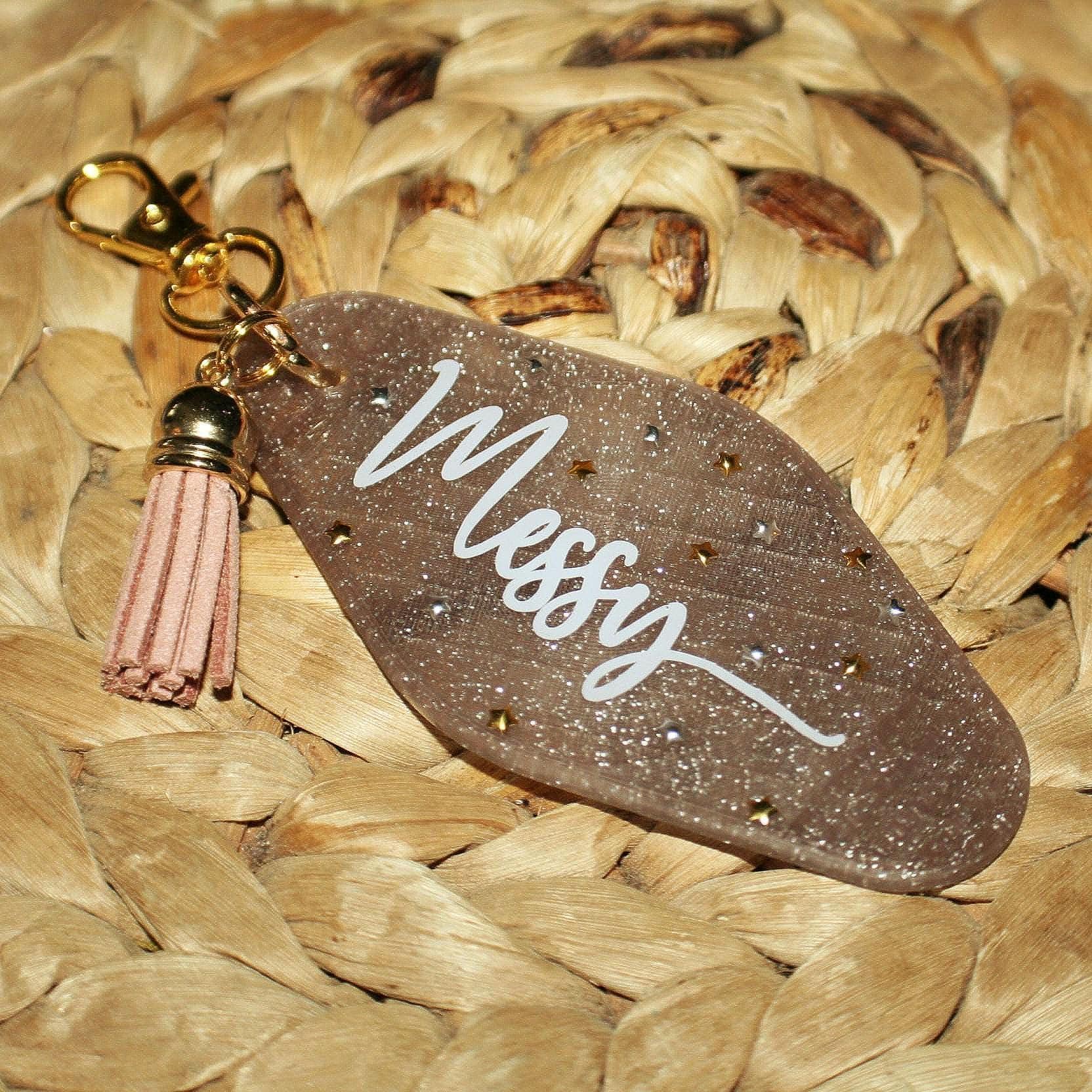 Sparkling Bronze Messy Queen Keychain with Glitter & Stars - Durable, Shiny, Stylish Accessory Sparkling Bronze Messy Queen Keychain With Glitter &Amp; Stars - Durable, Shiny, Stylish Accessory – Keychains – Handmade By Shessocrafty Goods