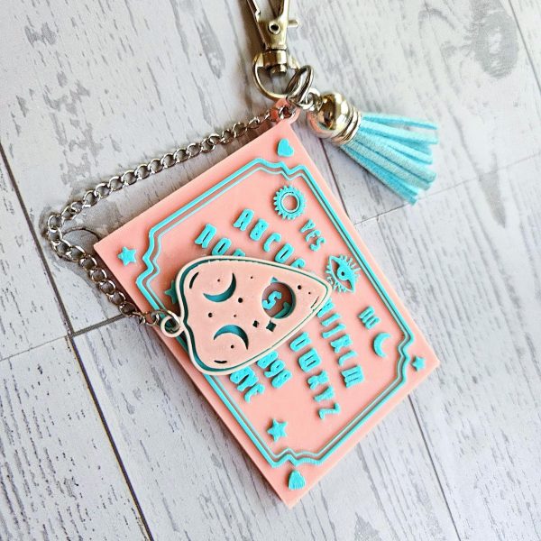 il_fullxfull.7581669172_gfd4-1 Talking Board Bag Charm – Divination-Inspired 3D Printed Keychain With Planchette – Keychains – Handmade By Shessocrafty Goods