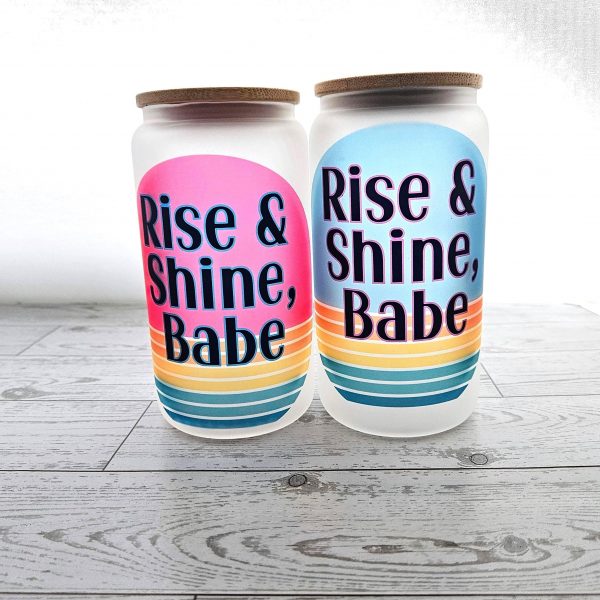 Loud Color. Louder Statements. - ShesSoCrafty Goods Retro Rise &Amp; Shine Frosted Glass Can Cup β 16Oz β Tumblers &Amp; Water Glasses β Handmade By Shessocrafty Goods