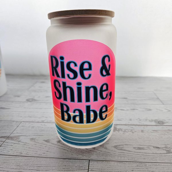 il_fullxfull.7581670958_ka7r-1 Retro Rise &Amp; Shine Frosted Glass Can Cup – 16Oz – Tumblers &Amp; Water Glasses – Handmade By Shessocrafty Goods