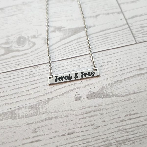 Feral And Free Necklace – Feminist Jewelry Gift – Stainless Steel Bar Pendant With Black Engraving – Jewelry – Handmade By Shessocrafty Goods