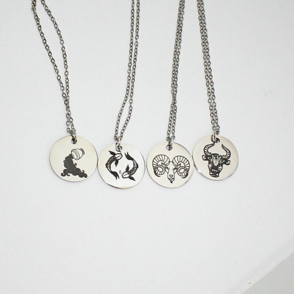 Minimalist Zodiac Pendant Necklace: Stainless Steel Horoscope Charm – Jewelry – Handmade By Shessocrafty Goods