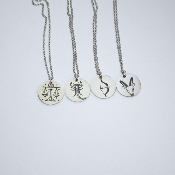 Minimalist Zodiac Pendant Necklace: Stainless Steel Horoscope Charm – Jewelry – Handmade By Shessocrafty Goods