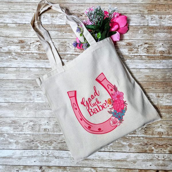 Loud Color. Louder Statements. - ShesSoCrafty Goods Chappell Inspired Tote Bag, Good Luck Babe Floral Horseshoe Design, Pop Music Fan Bag β Totes β Handmade By Shessocrafty Goods