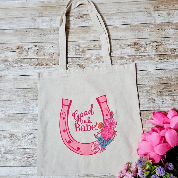 Chappell Inspired Tote Bag, Good Luck Babe Floral Horseshoe Design, Pop Music Fan Bag – Totes – Handmade By Shessocrafty Goods