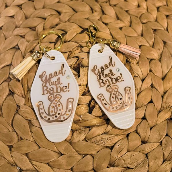 Good Luck Babe Keychain: Chic White Gold Design - Cream Tassel – Keychains – Handmade By Shessocrafty Goods