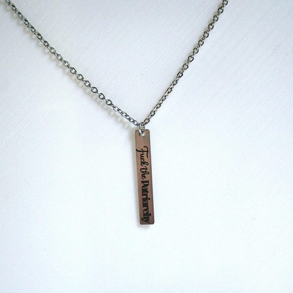 Activist Bar Necklace | Feminist, Anti-Patriarchy, Anti-Oligarchy | Stainless Steel – Jewelry – Handmade By Shessocrafty Goods