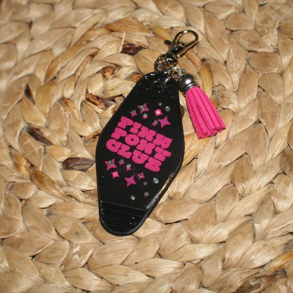 il_fullxfull.7581679302_i1cg-1 Chappell Roan-Inspired Pink Pony Club Motel Keychain With Crystals - Black &Amp; Pink Fan Accessory – Keychains – Handmade By Shessocrafty Goods