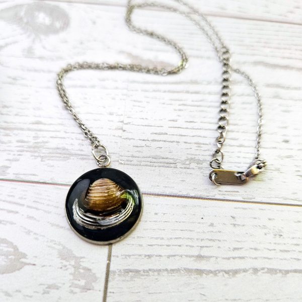 Real River Clam Shell Necklace – Handmade Coastal Pendant With Silver Tip – One Of A Kind – Jewelry – Handmade By Shessocrafty Goods