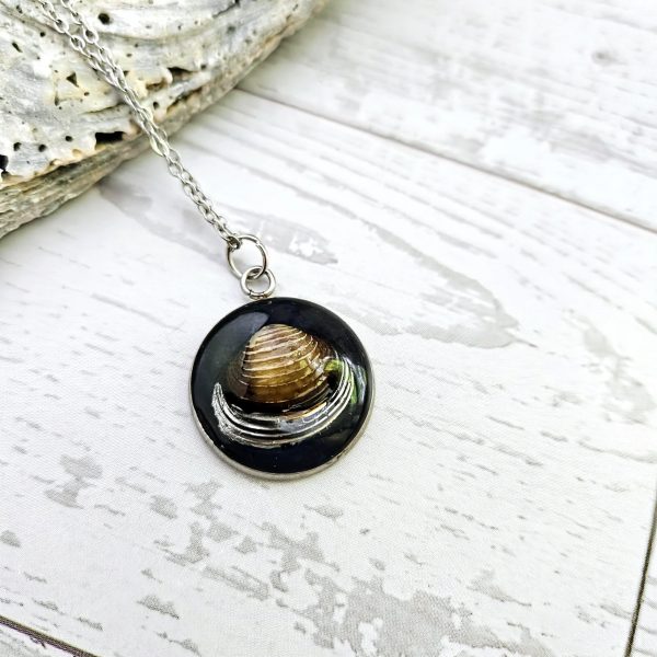 Real River Clam Shell Necklace – Handmade Coastal Pendant With Silver Tip – One Of A Kind – Jewelry – Handmade By Shessocrafty Goods