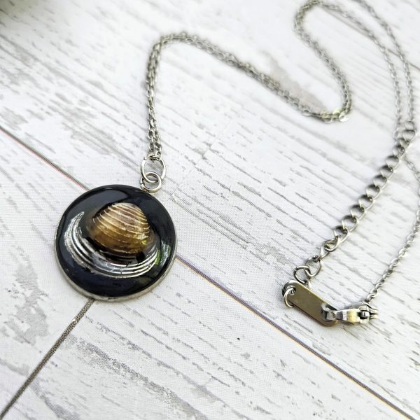Real River Clam Shell Necklace – Handmade Coastal Pendant With Silver Tip – One Of A Kind – Jewelry – Handmade By Shessocrafty Goods