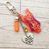 Orange Showgirl Era Bodysuit Keychain – Rhinestone Resin Bag Charm With Engraved Quote – Keychains – Handmade By Shessocrafty Goods