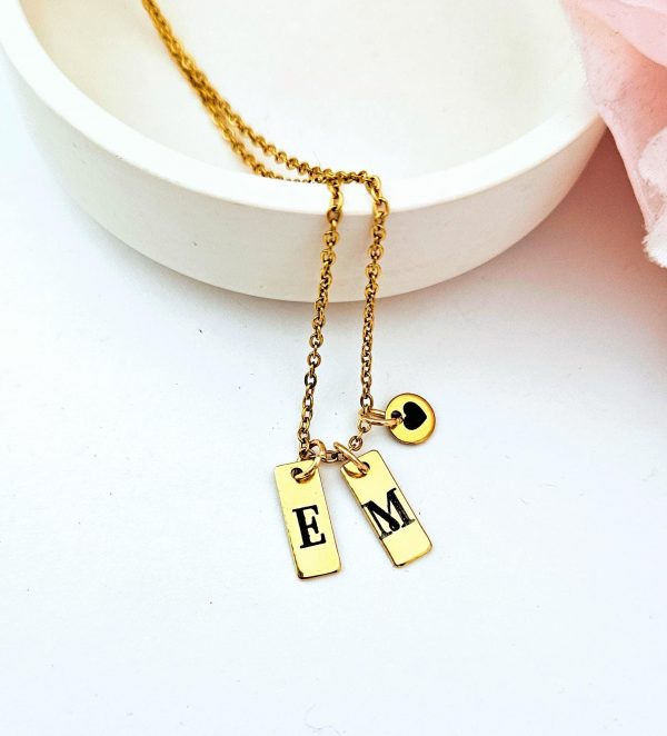 Minimalist Initial Necklace – Custom Heart Accent Pendant | 18K Gold Plated Stainless Steel – Jewelry – Handmade By Shessocrafty Goods