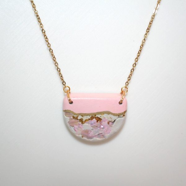 Handmade Concrete Pendant Necklace: Pink Abalone &Amp; Rose Gold – Jewelry – Handmade By Shessocrafty Goods