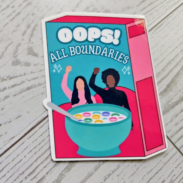 Feminist Cereal Box Vinyl Sticker - Oops! All Boundaries – Say It Louder – Handmade By Shessocrafty Goods