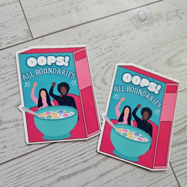 Feminist Cereal Box Vinyl Sticker - Oops! All Boundaries – Say It Louder – Handmade By Shessocrafty Goods