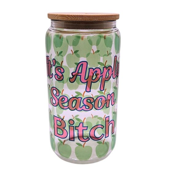 Halloween Glass Beer Can Cup (16Oz): It'S Apple Season – Tumblers &Amp; Water Glasses – Handmade By Shessocrafty Goods